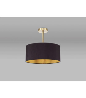 Baymont Antique Brass E27 Semi Flush With 40cm x 18cm Dual Faux Silk Shade Midnight Black/Green Olive-2