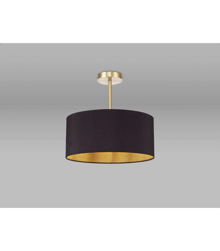 Baymont Antique Brass E27 Semi Flush With 40cm x 18cm Dual Faux Silk Shade Midnight Black/Green Olive-2