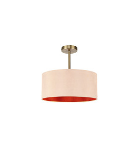 Baymont Antique Brass E27 Semi Flush With 40cm x 18cm Dual Faux Silk Shade Antique Gold/Ruby-1