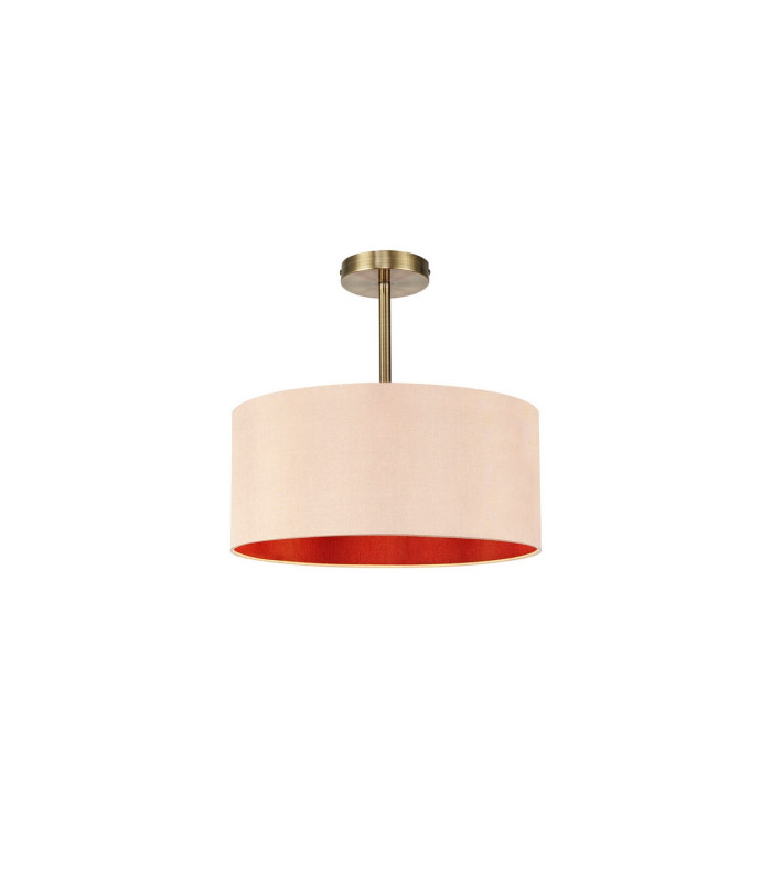 Baymont Antique Brass E27 Semi Flush With 40cm x 18cm Dual Faux Silk Shade Antique Gold/Ruby-1