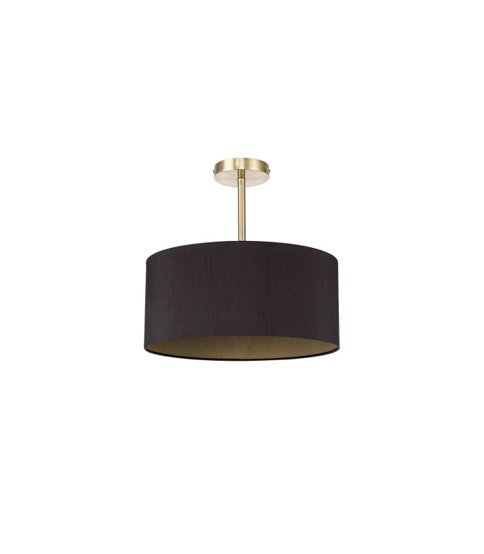 Baymont Antique Brass E27 Semi Flush With 40cm x 18cm Dual Faux Silk Shade Midnight Black/Green Olive-4