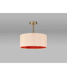 Baymont Antique Brass E27 Semi Flush With 40cm x 18cm Dual Faux Silk Shade Antique Gold/Ruby-2