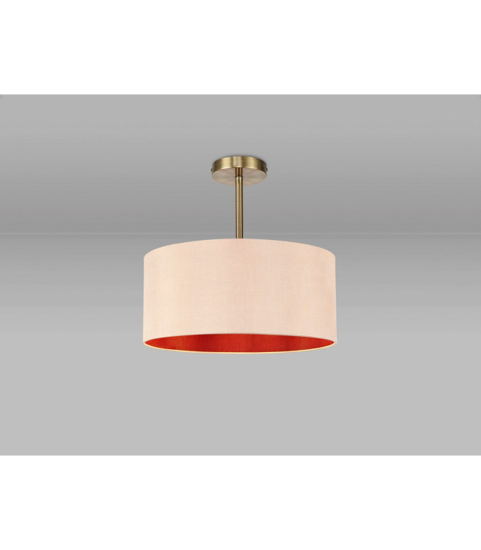 Baymont Antique Brass E27 Semi Flush With 40cm x 18cm Dual Faux Silk Shade Antique Gold/Ruby-2