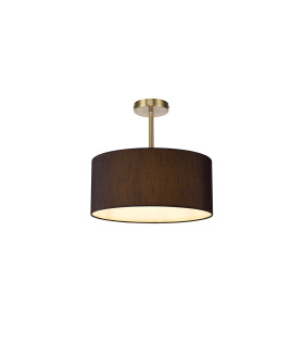 Baymont Antique Brass E27 Semi Flush With 40cm x 18cm Faux Silk Shade Black/White Laminate-1