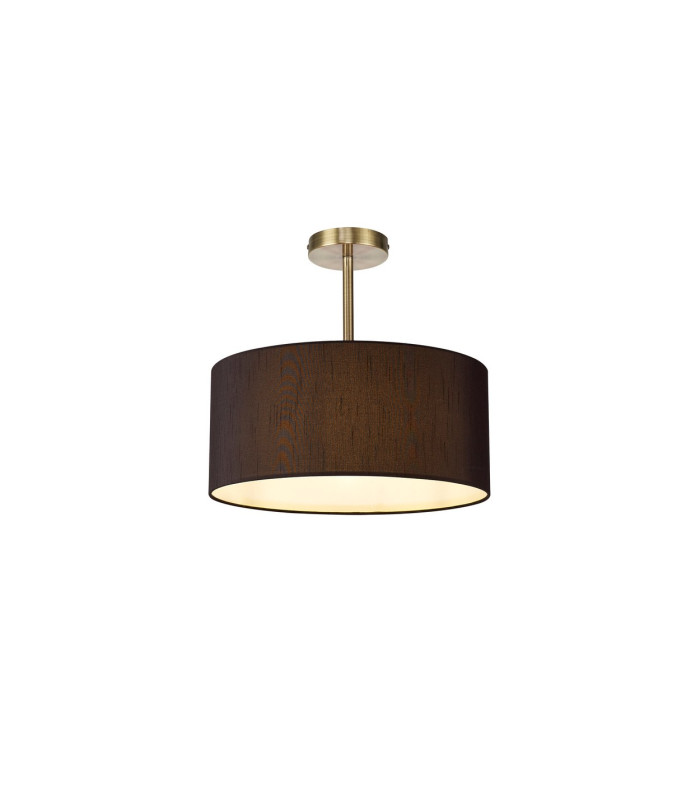Baymont Antique Brass E27 Semi Flush With 40cm x 18cm Faux Silk Shade Black/White Laminate-1