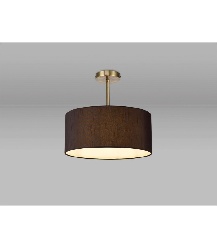 Baymont Antique Brass E27 Semi Flush With 40cm x 18cm Faux Silk Shade Black/White Laminate-2