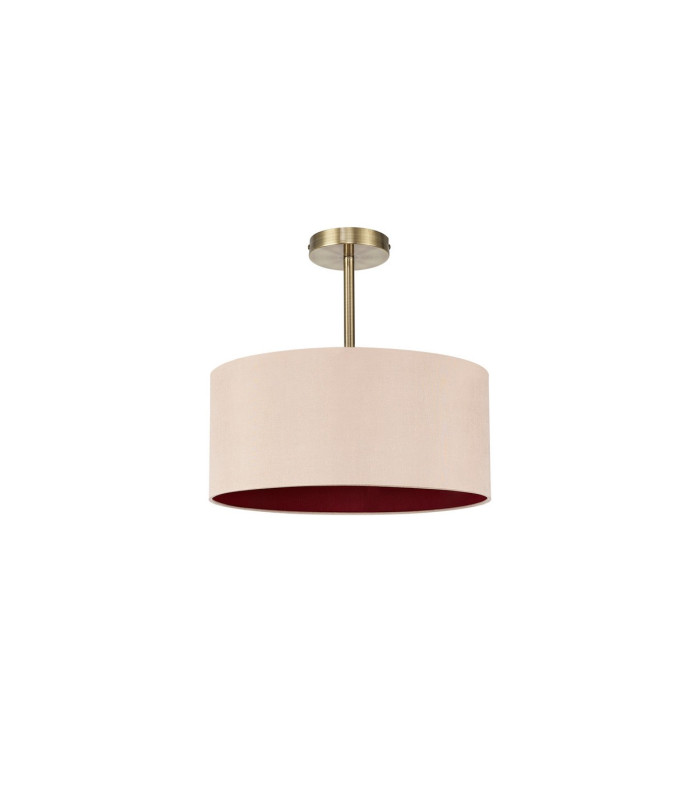 Baymont Antique Brass E27 Semi Flush With 40cm x 18cm Dual Faux Silk Shade Antique Gold/Ruby-4
