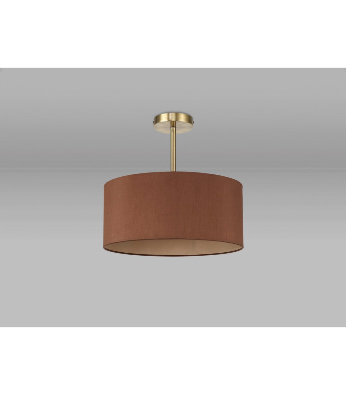 Baymont Antique Brass E27 Semi Flush With 40cm x 18cm Dual Faux Silk Shade Raw Cocoa/Grecian Bronze-11