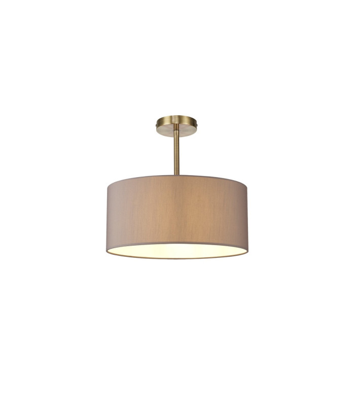 Baymont Antique Brass E27 Semi Flush With 40cm x 18cm Faux Silk Shade Grey/White Laminate-1
