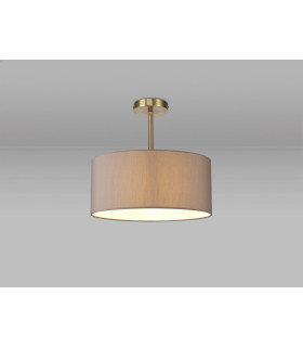 Baymont Antique Brass E27 Semi Flush With 40cm x 18cm Faux Silk Shade Grey/White Laminate-2