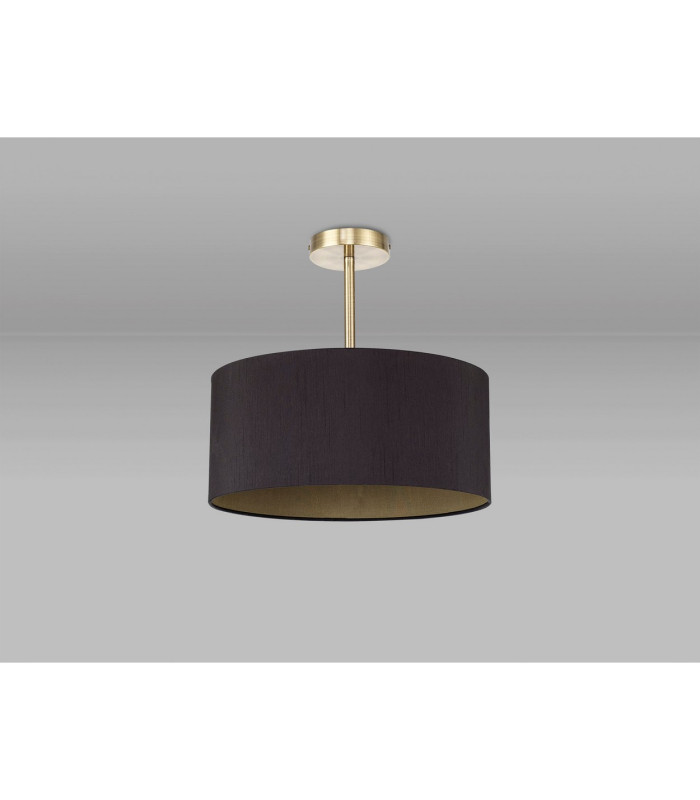 Baymont Antique Brass E27 Semi Flush With 40cm x 18cm Dual Faux Silk Shade Midnight Black/Green Olive-11