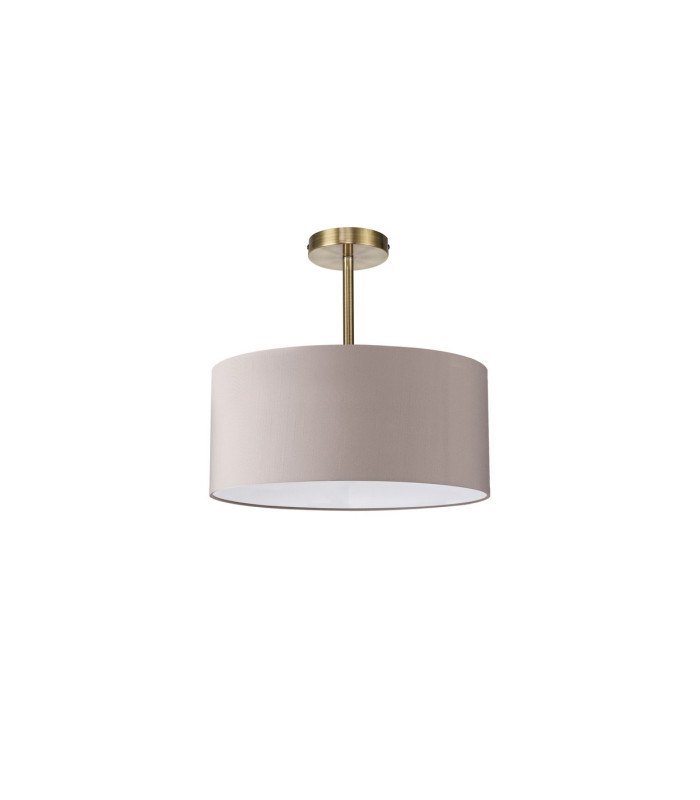 Baymont Antique Brass E27 Semi Flush With 40cm x 18cm Faux Silk Shade Grey/White Laminate-4
