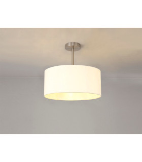 Baymont Satin Nickel E27 Semi Flush With 40cm x 18cm Faux Silk Shade Ivory Pearl/White Laminate-2