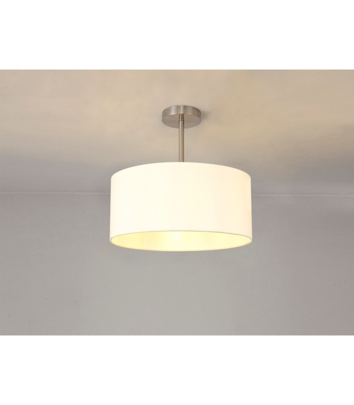 Baymont Satin Nickel E27 Semi Flush With 40cm x 18cm Faux Silk Shade Ivory Pearl/White Laminate-2