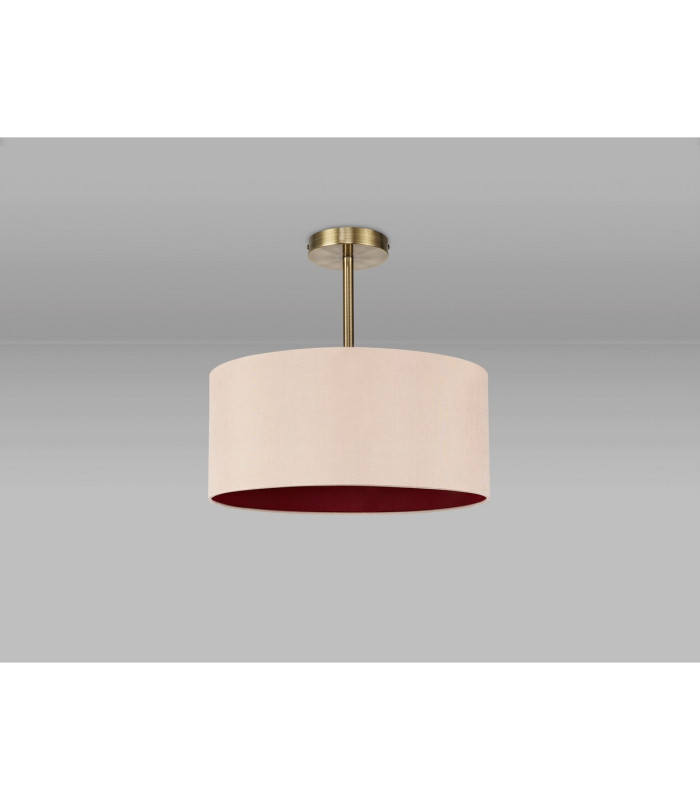 Baymont Antique Brass E27 Semi Flush With 40cm x 18cm Dual Faux Silk Shade Antique Gold/Ruby-11