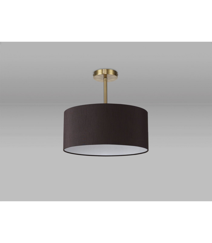 Baymont Antique Brass E27 Semi Flush With 40cm x 18cm Faux Silk Shade Black/White Laminate-11