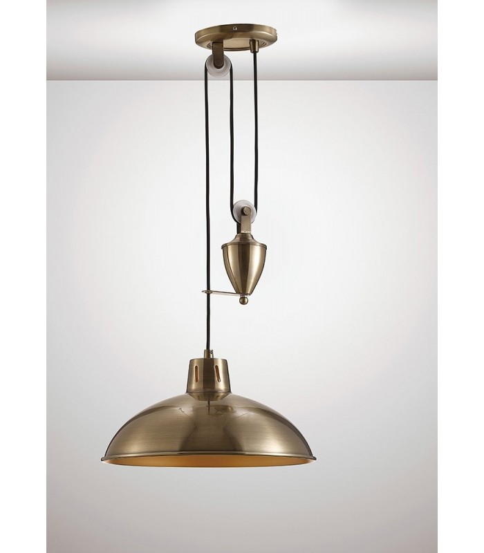 Pulley System Dome Ceiling Pendant E27 Antique Brass - 2