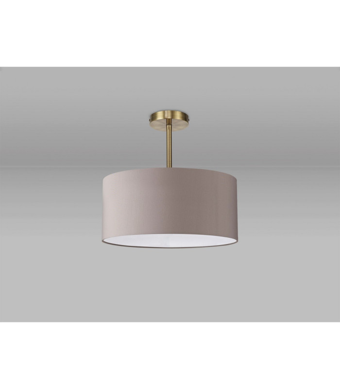 Baymont Antique Brass E27 Semi Flush With 40cm x 18cm Faux Silk Shade Grey/White Laminate-11