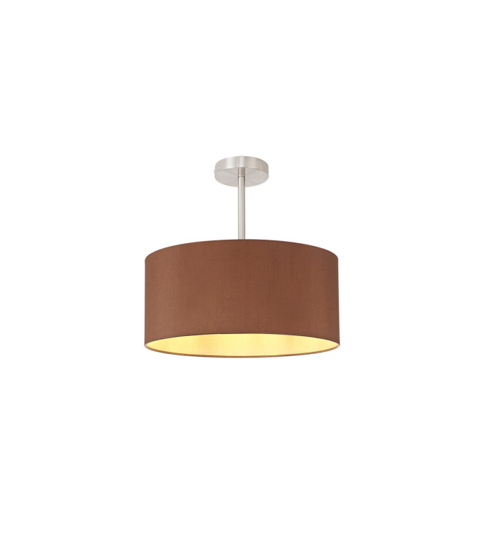 Baymont Satin Nickel E27 Semi Flush With 40cm x 18cm Dual Faux Silk Shade Raw Cocoa/Grecian Bronze-1