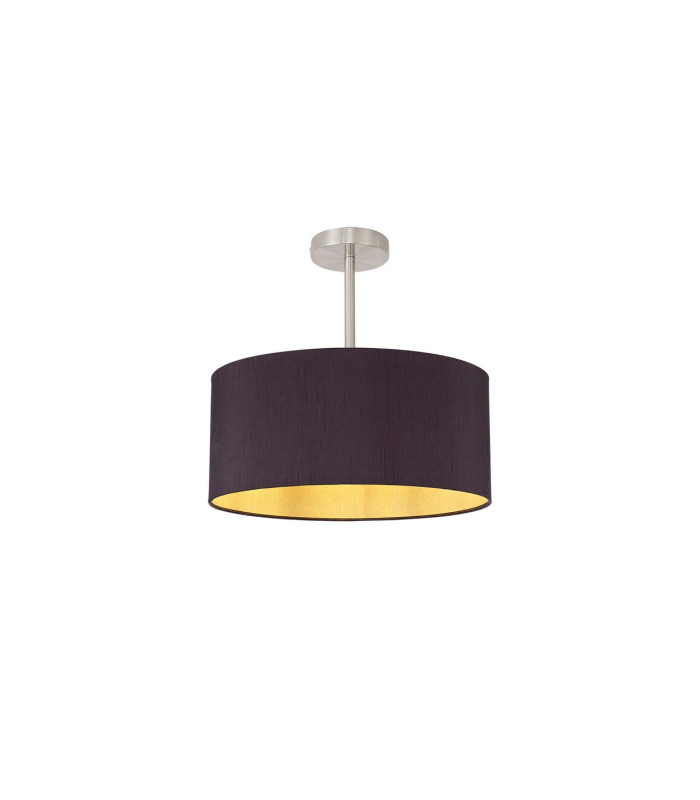 Baymont Satin Nickel E27 Semi Flush With 40cm x 18cm Dual Faux Silk Shade Midnight Black/Green Olive-1