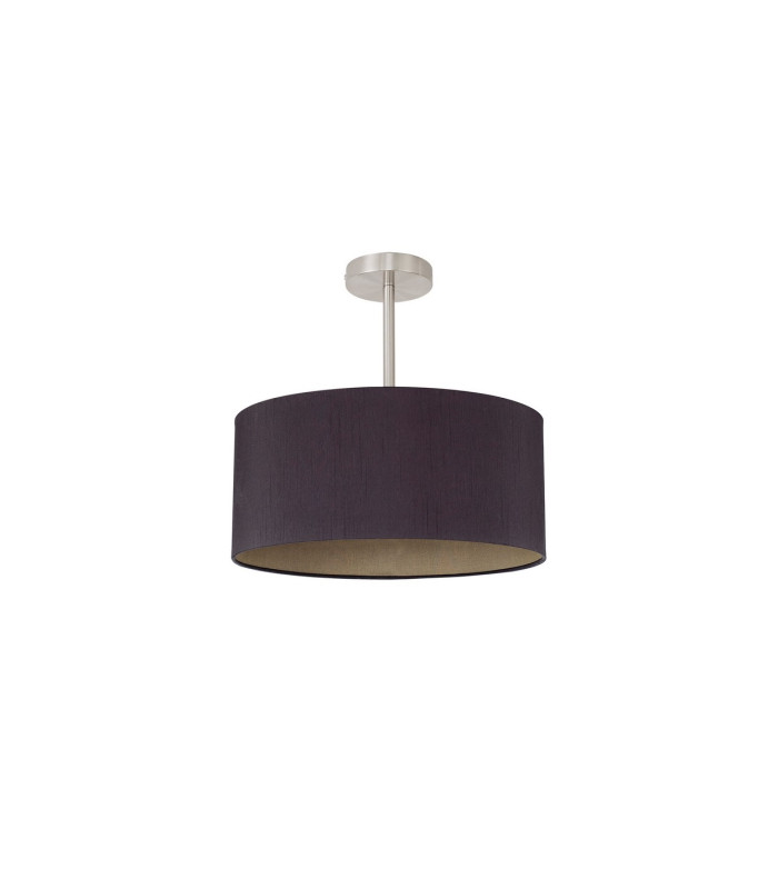 Baymont Satin Nickel E27 Semi Flush With 40cm x 18cm Dual Faux Silk Shade Midnight Black/Green Olive-4
