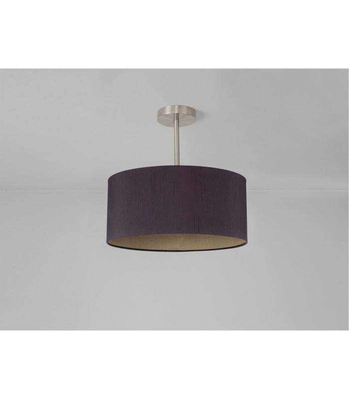 Baymont Satin Nickel E27 Semi Flush With 40cm x 18cm Dual Faux Silk Shade Midnight Black/Green Olive-11