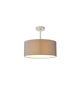 Baymont Satin Nickel E27 Semi Flush With 40cm x 18cm Faux Silk Shade Grey/White Laminate-1