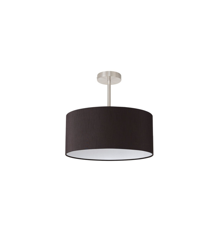 Baymont Satin Nickel E27 Semi Flush With 40cm x 18cm Faux Silk Shade Black/White Laminate-4