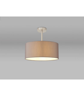 Baymont Satin Nickel E27 Semi Flush With 40cm x 18cm Faux Silk Shade Grey/White Laminate-2