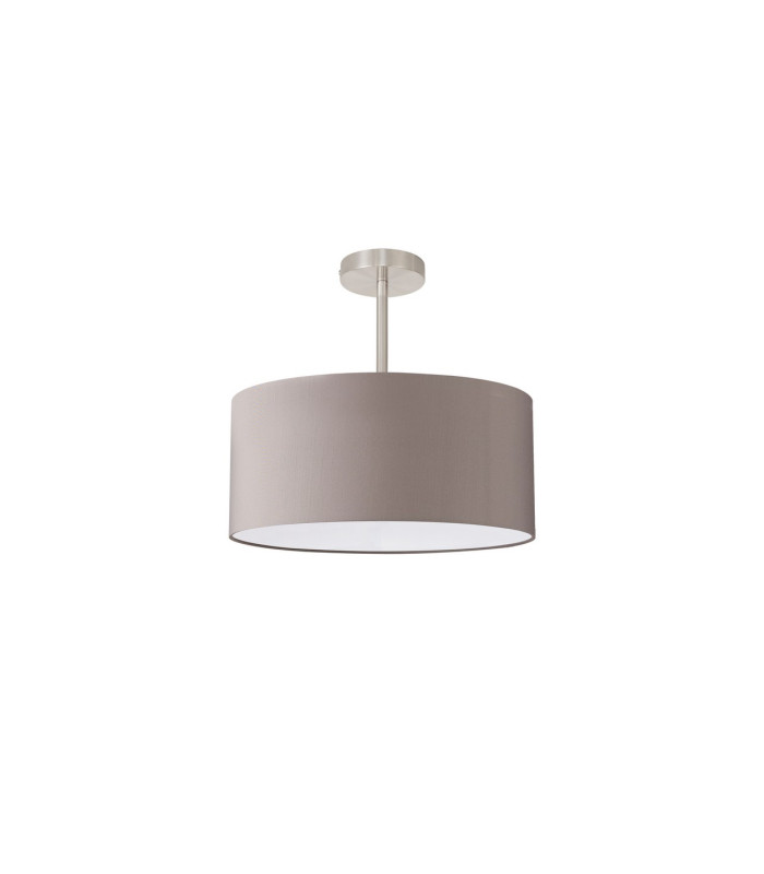 Baymont Satin Nickel E27 Semi Flush With 40cm x 18cm Faux Silk Shade Grey/White Laminate-4