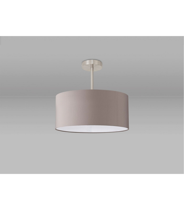 Baymont Satin Nickel E27 Semi Flush With 40cm x 18cm Faux Silk Shade Grey/White Laminate-11