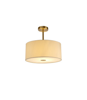Baymont Antique Brass E27 Semi Flush With 40cm x 18cm Faux Silk Shade Ivory Pearl/White Laminate-1