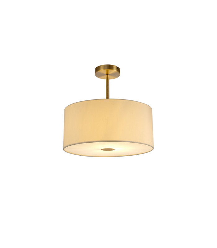 Baymont Antique Brass E27 Semi Flush With 40cm x 18cm Faux Silk Shade Ivory Pearl/White Laminate-1