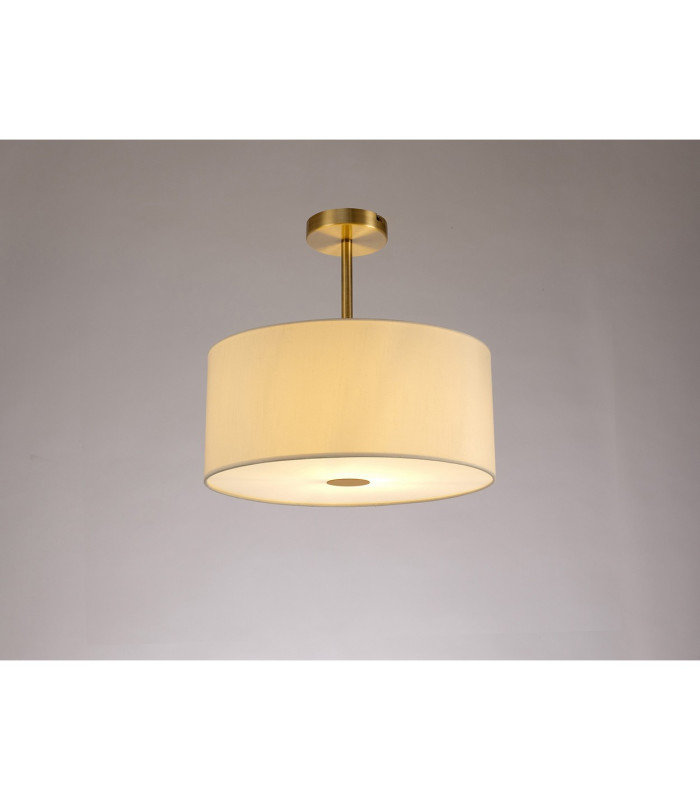 Baymont Antique Brass E27 Semi Flush With 40cm x 18cm Faux Silk Shade Ivory Pearl/White Laminate-2