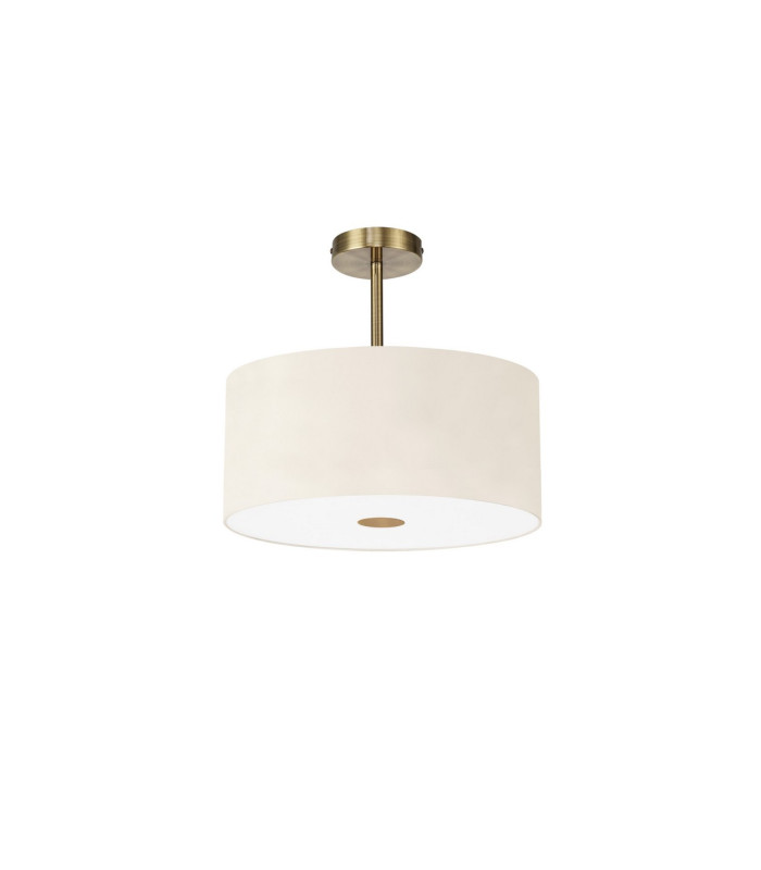 Baymont Antique Brass E27 Semi Flush With 40cm x 18cm Faux Silk Shade Ivory Pearl/White Laminate-4