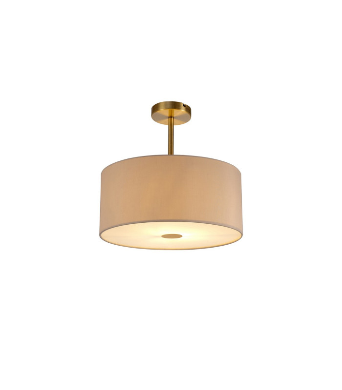 Baymont Antique Brass E27 Semi Flush With 40cm x 18cm Dual Faux Silk Shade Nude Beige/Moonlight-1