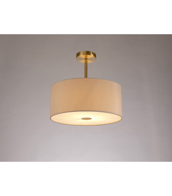 Baymont Antique Brass E27 Semi Flush With 40cm x 18cm Dual Faux Silk Shade Nude Beige/Moonlight-2