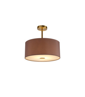 Baymont Antique Brass E27 Semi Flush With 40cm x 18cm Dual Faux Silk Shade Taupe/Halo Gold-1