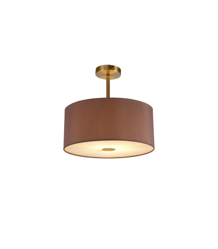 Baymont Antique Brass E27 Semi Flush With 40cm x 18cm Dual Faux Silk Shade Taupe/Halo Gold-1