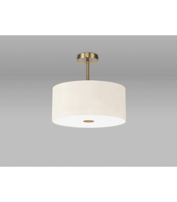 Baymont Antique Brass E27 Semi Flush With 40cm x 18cm Faux Silk Shade Ivory Pearl/White Laminate-13