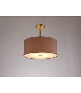 Baymont Antique Brass E27 Semi Flush With 40cm x 18cm Dual Faux Silk Shade Taupe/Halo Gold-2