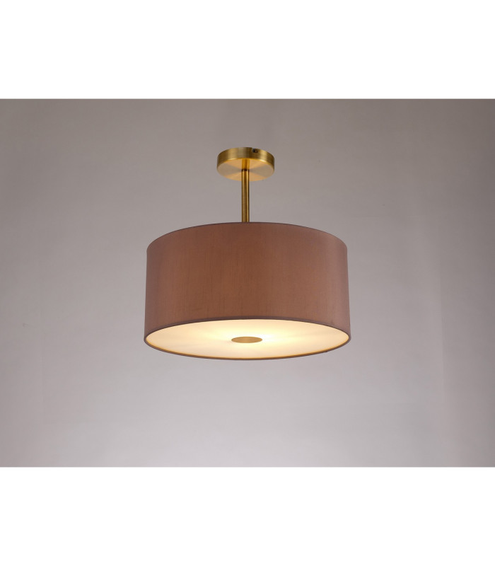 Baymont Antique Brass E27 Semi Flush With 40cm x 18cm Dual Faux Silk Shade Taupe/Halo Gold-2