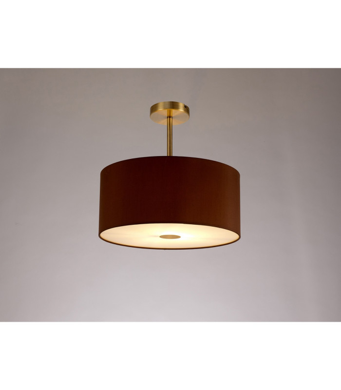 Baymont Antique Brass E27 Semi Flush With 40cm x 18cm Dual Faux Silk Shade Raw Cocoa/Grecian Bronze-2