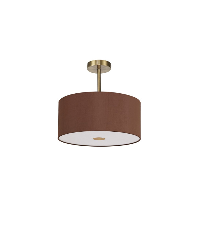 Baymont Antique Brass E27 Semi Flush With 40cm x 18cm Dual Faux Silk Shade Raw Cocoa/Grecian Bronze-4