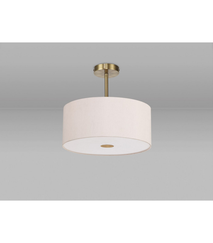 Baymont Antique Brass E27 Semi Flush With 40cm x 18cm Dual Faux Silk Shade Nude Beige/Moonlight-13