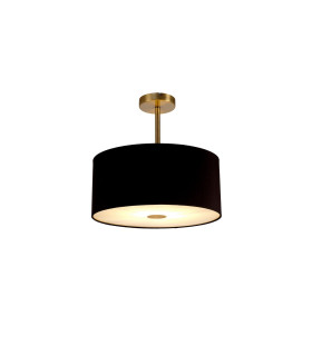 Baymont Antique Brass E27 Semi Flush With 40cm x 18cm Dual Faux Silk Shade Black/Green Olive-1