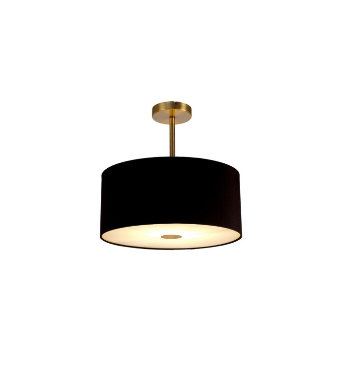 Baymont Antique Brass E27 Semi Flush With 40cm x 18cm Dual Faux Silk Shade Black/Green Olive-1