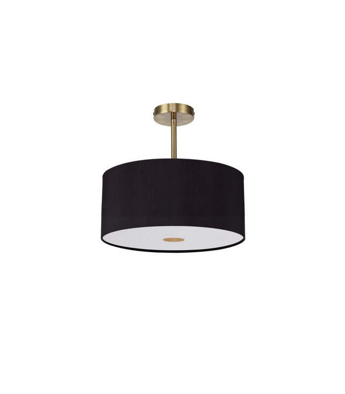 Baymont Antique Brass E27 Semi Flush With 40cm x 18cm Dual Faux Silk Shade Black/Green Olive-4