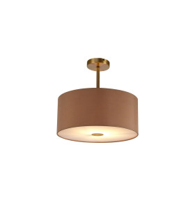 Baymont Antique Brass E27 Semi Flush With 40cm x 18cm Dual Faux Silk Shade Antique Gold/Ruby-1