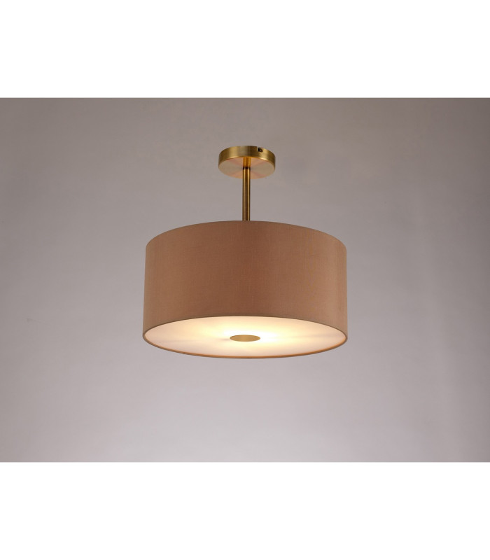 Baymont Antique Brass E27 Semi Flush With 40cm x 18cm Dual Faux Silk Shade Antique Gold/Ruby-2